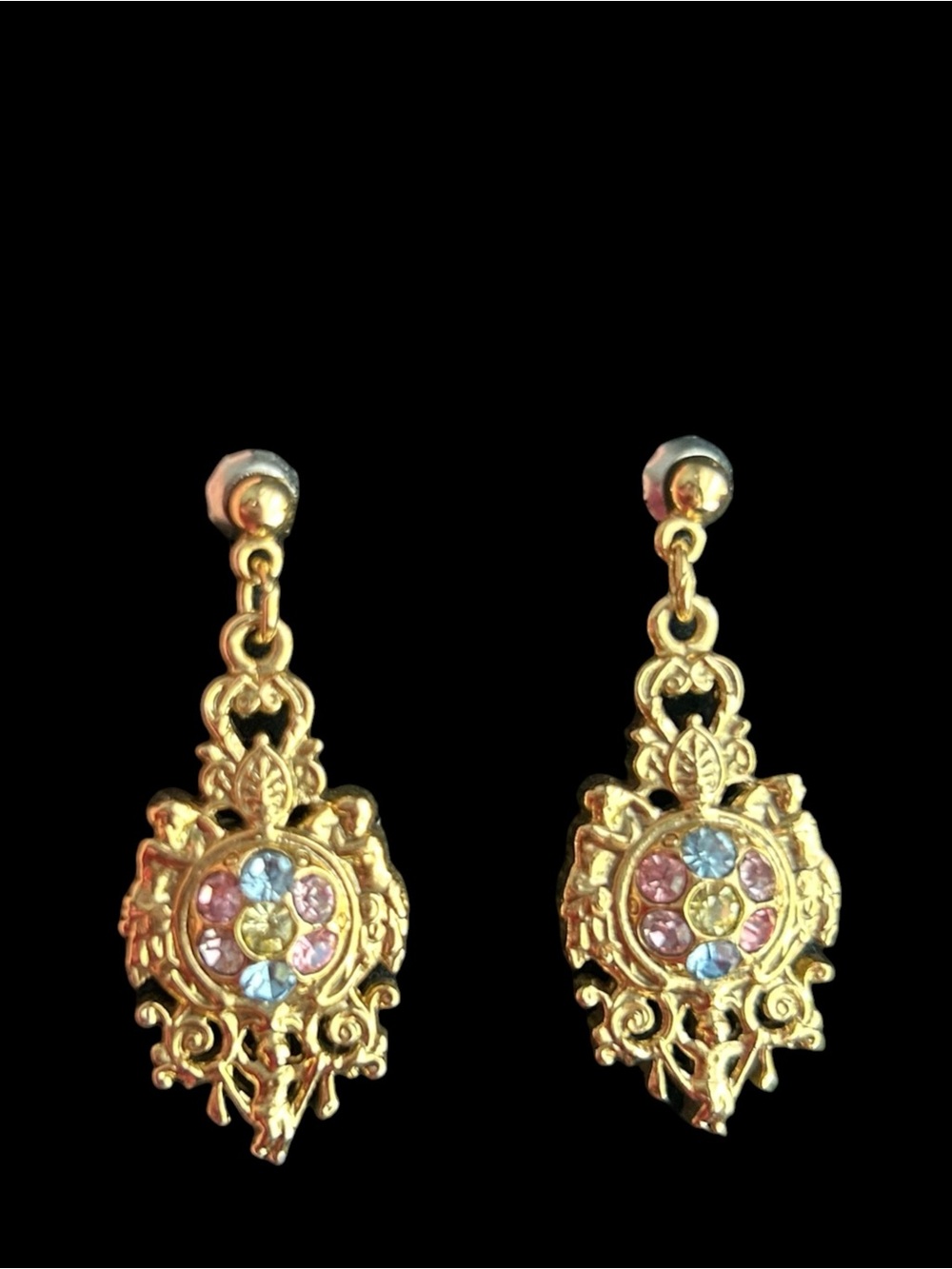 Chandelier Drop Earrings with Pastel Rhinestone Cluster